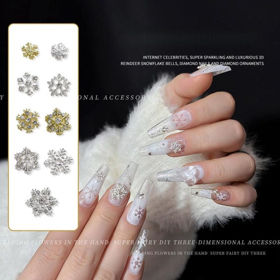 Christmas alloy snowflake jewelry/French light luxury/hollowed-out diamond-encrusted ice flower nail decoration