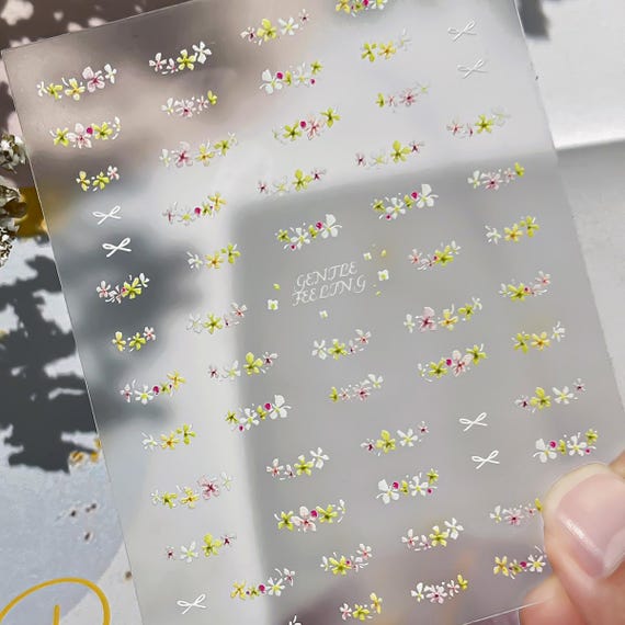 Spring French Garland Floral Flowers Nail decal sticker/ Nail art/ 3D Adhesive/ DIY use