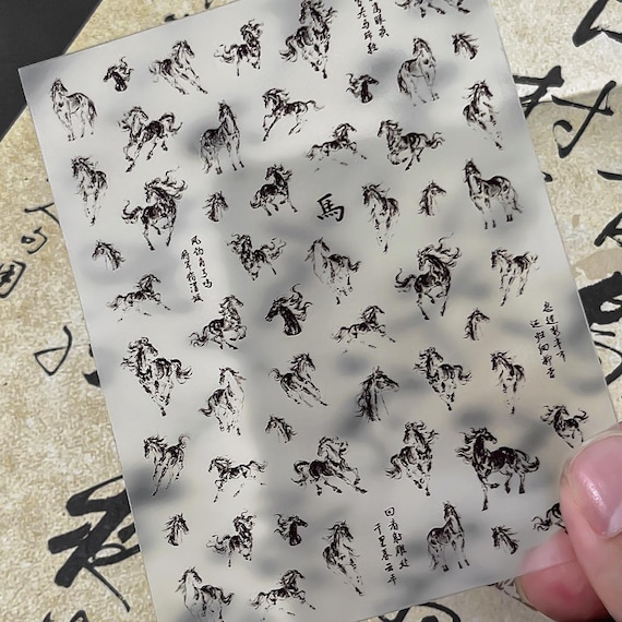 Ink Horse Nail decal sticker/ Nail art/ 3D Adhesive/ DIY use