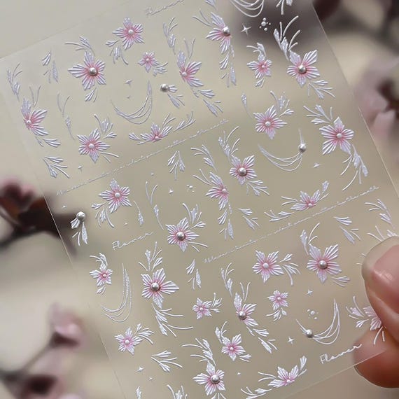 Spring Pearl Floral Flowers Nail decal sticker/ Nail art/ 3D Adhesive/ DIY use