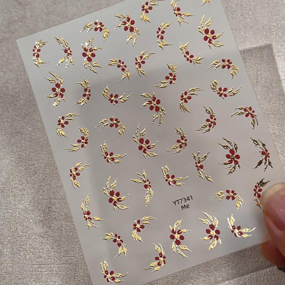 Little Red Flower Nail decal sticker/ Nail art/ 3D Adhesive/ DIY use