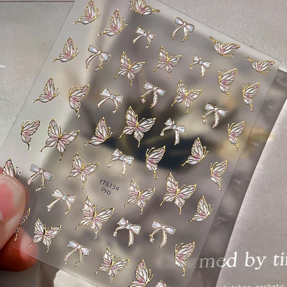 Spring Butterfly Bow Tie Floral Flowers Nail decal sticker/ Nail art/ 3D Adhesive/ DIY use