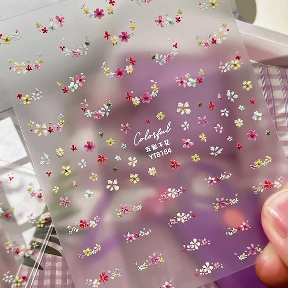 Spring Colorful Dry Floral Flowers Nail decal sticker/ Nail art/ 3D Adhesive/ DIY use