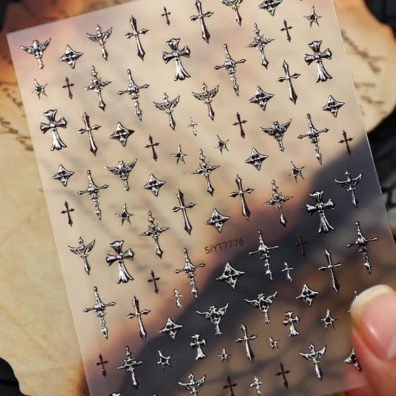 Vintage Cross Nail decal sticker/ Nail art/ 3D Adhesive/ DIY use