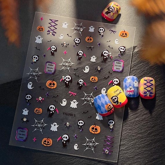 Halloween Cartoon Ghost Pumpkin Nail decal sticker/ Nail art/ 3D Adhesive/ DIY use