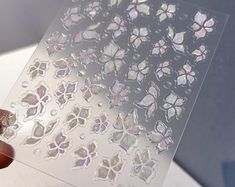 Pegatinas holográficas de flores para uñas, calcomanías florales brillantes para decoración de uñas y fundas de teléfono.