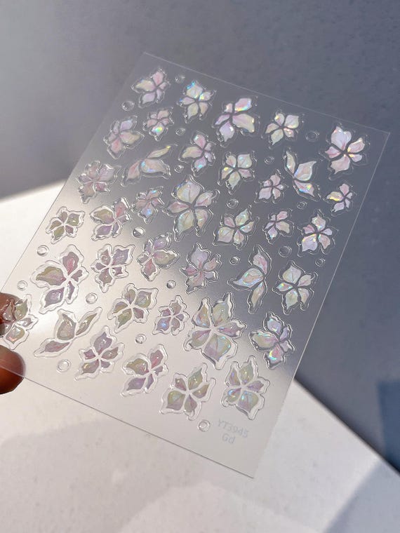 Shimmering shell lily nail decal sticker/ 3D Ice flower/ Nail Adhesive/ DIY use