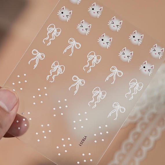 Cartoon Cat Bow Tie Nail decal sticker/ Nail art/ 3D Adhesive/ DIY use