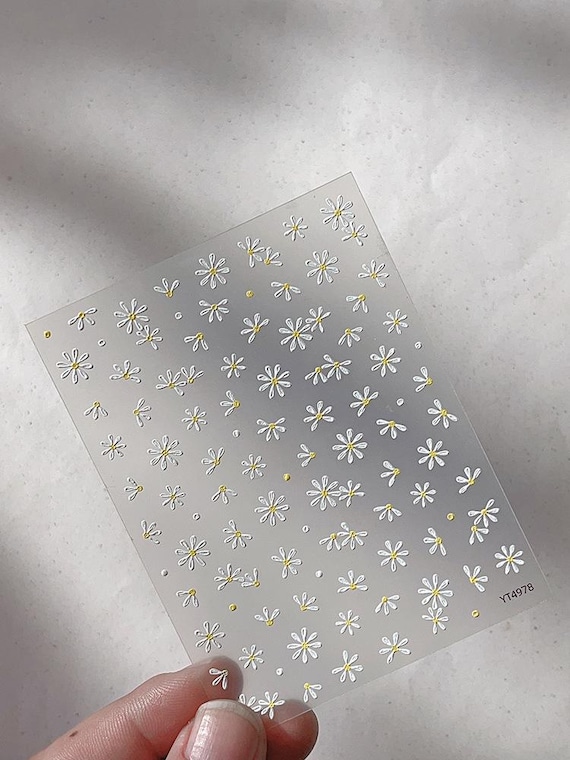 Daisy flowers nail decal sticker/ Fresh nail art/ 3D Adhesive/ DIY use