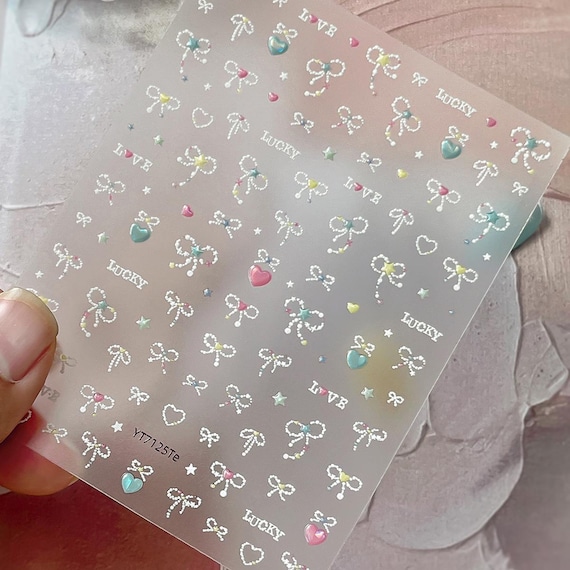 Macaron Pearl Bow Nail decal sticker/ Nail art/ 3D Adhesive/ DIY use