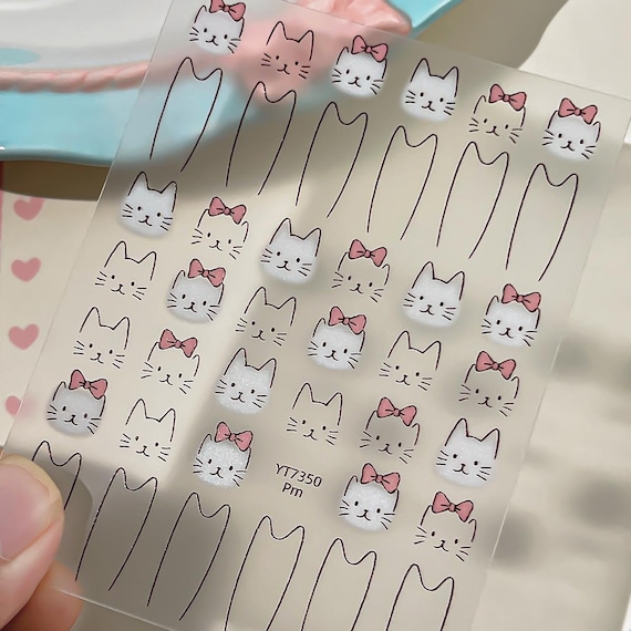 Bows Kitty Cat Nail decal sticker/ Nail art/ 3D Adhesive/ DIY use