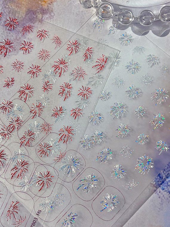 New Year Fireworks Nail decal sticker/ Nail art/ 3D Adhesive/ DIY use