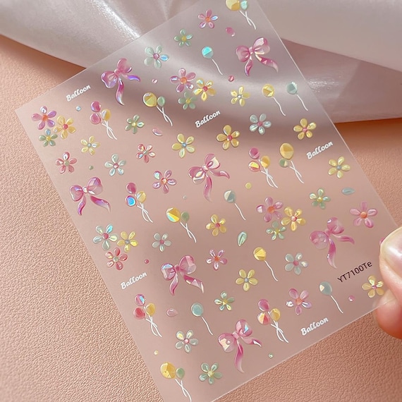 Balloon Flower Nail decal sticker/ Nail art/ 3D Adhesive/ DIY use