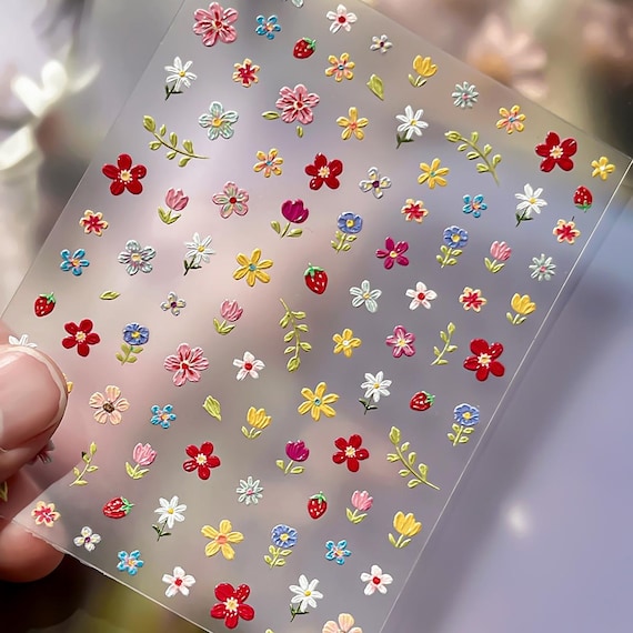 Spring Oil Painting Floral Flowers Nail decal sticker/ Nail art/ 3D Adhesive/ DIY use