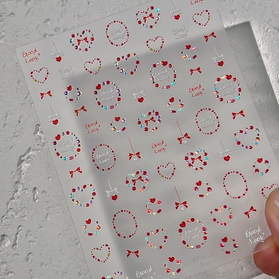 Love Heart Bow Nail decal sticker/ Nail art/ 3D Adhesive/ DIY use