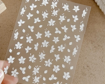 Calcomanía para uñas con flores en relieve blanco/Arte floral/Adhesivo para uñas/Uso DIY