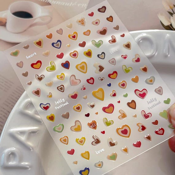 Jelly Heart Nail decal sticker/ Nail art/ 3D Adhesive/ DIY use