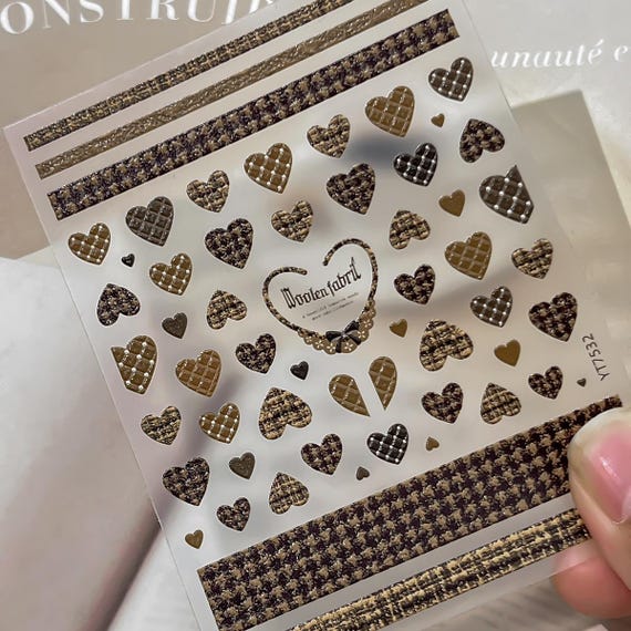 Houndstooth Love Heart Nail decal sticker/ Nail art/ 3D Adhesive/ DIY use