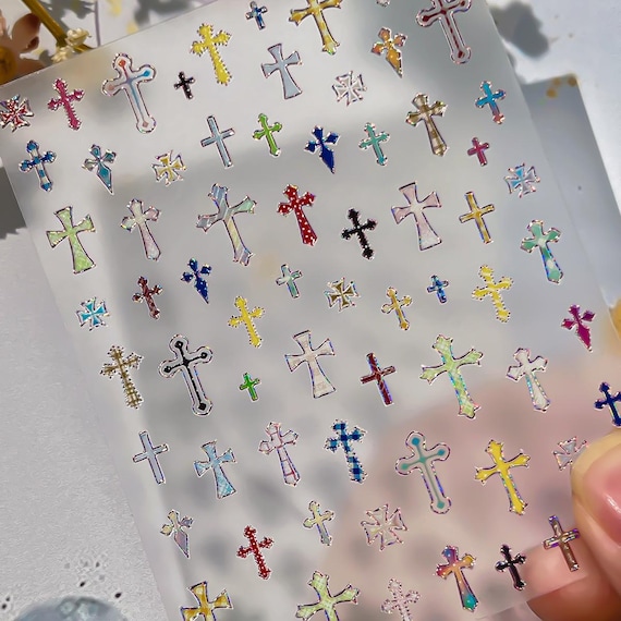 Colorful Cross Nail decal sticker/ Nail art/ 3D Adhesive/ DIY use