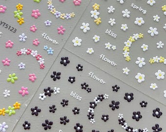 Colorful Small Floral Flowers Nail decal sticker/ Floral nail art/ 3D Embossed effect/ Nail Adhesive/ DIY use