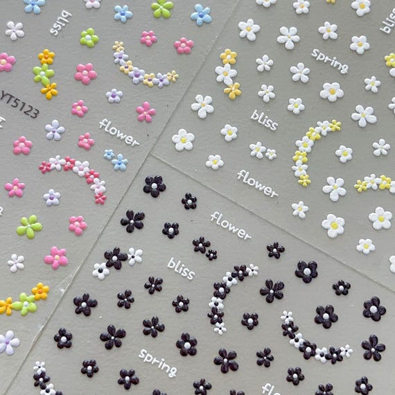 Colorful Small Floral Flowers Nail decal sticker/ Floral nail art/ 3D Embossed effect/ Nail Adhesive/ DIY use