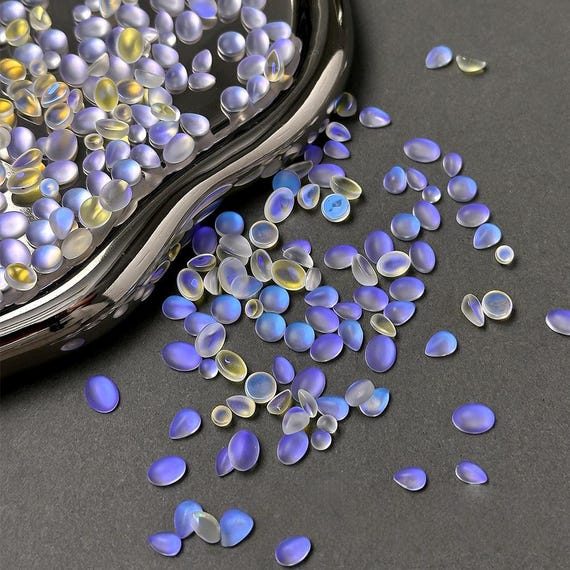 50pcs Blue tear round teardrop-shaped blue-purple cat eye frosted glass nail art accessory