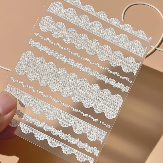 White Lace Border Nail Stickers Elegant Lace Trim Decals for Nails Phone Case Decor