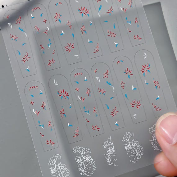 Spring Chinese-style Lotus Floral Flowers Nail decal sticker/ Nail art/ 3D Adhesive/ DIY use