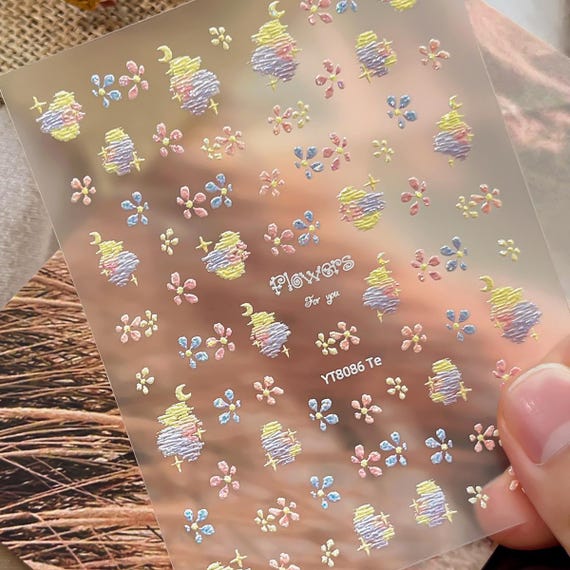 Spring Oil Painting Graffiti Floral Flowers Nail decal sticker/ Nail art/ 3D Adhesive/ DIY use