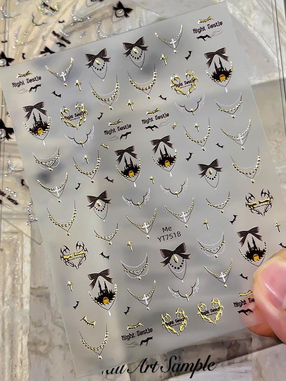 Gothic Necklace Bow Tie Nail decal sticker/ Nail art/ 3D Adhesive/ DIY use