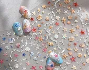 Colorful Marine Shells Nail decal sticker/ Nail art/ 3D Adhesive/ DIY use