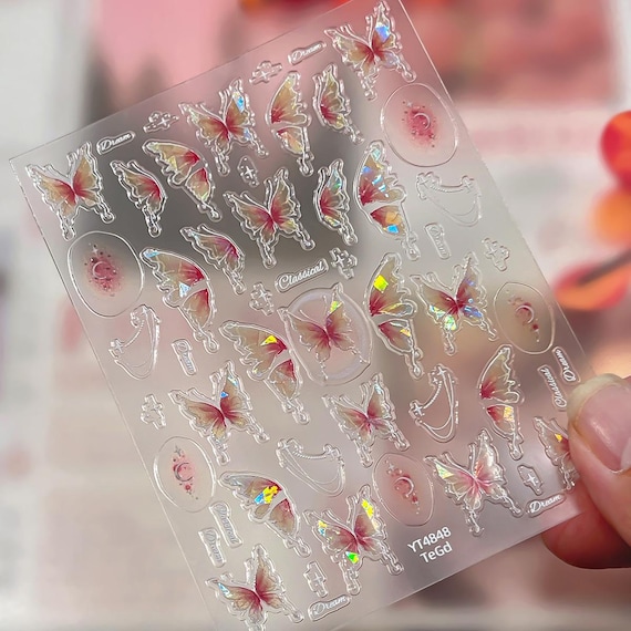Pink Butterfly Nail decal sticker/ Nail art/ 3D Adhesive/ DIY use