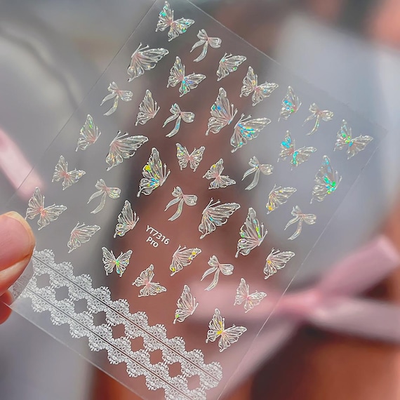 Jelly Crystal Butterfly Nail decal sticker/ Nail art/ 3D Adhesive/ DIY use