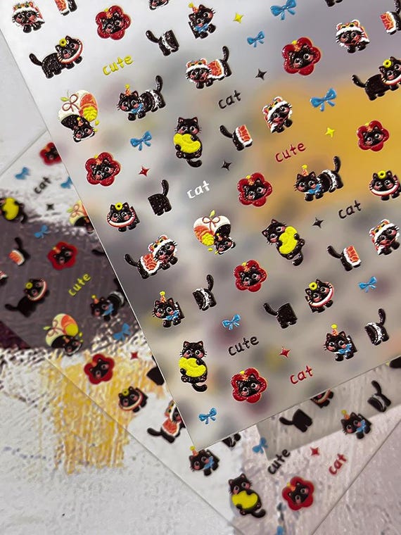 Cartoon Apple Cat Nail decal sticker/ Nail art/ 3D Adhesive/ DIY use