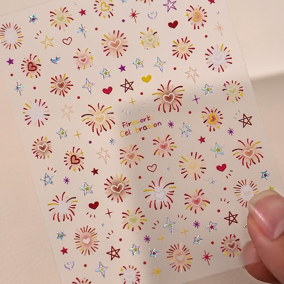 New Year's Colorful Fireworks Nail decal sticker/ Nail art/ 3D Adhesive/ DIY use
