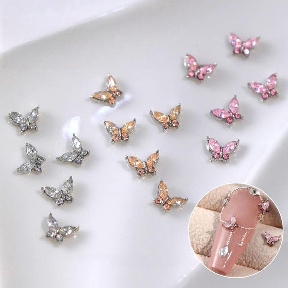 Mini 5pcs Zircon Butterfly 4.5*5mm Shining Alloy Diamond-encrusted Nail Accessories
