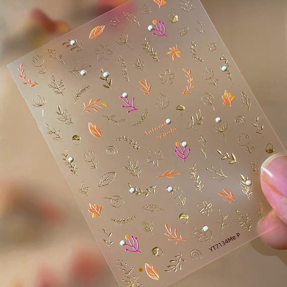 Leaves Water Grass Nail decal sticker/ Nail art/ 3D Adhesive/ DIY use