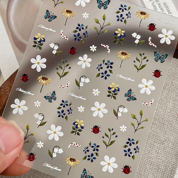 Spring Daisy Sunflower Butterfly Floral Flowers Nail decal sticker/ Nail art/ 3D Adhesive/ DIY use