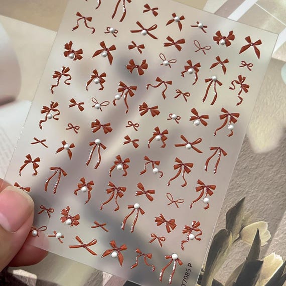 Pearl Bow Nail decal sticker/ Nail art/ 3D Adhesive/ DIY use