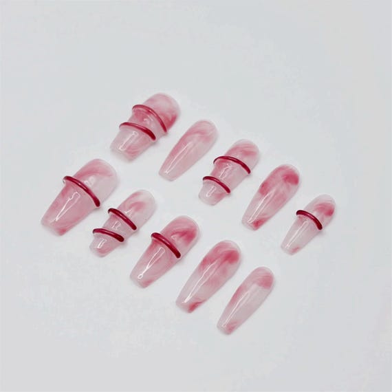 Hand Painted Press On Nails: Pink Smudging , Reusable Faux Nails