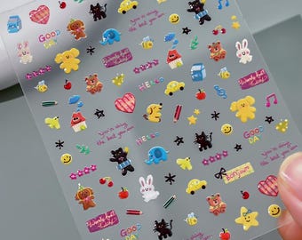 Pegatinas para uñas con diseño de dibujos animados japoneses / Arte de uñas / Adhesivo 3D / Uso DIY