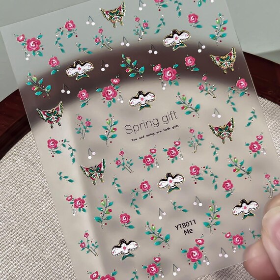 Spring Kites Roses Flowers Nail decal sticker/ Nail art/ 3D Adhesive/ DIY use