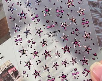 Calcomanía para uñas con diseño de estrella de leopardo/Arte de uñas/Adhesivo 3D/Uso DIY