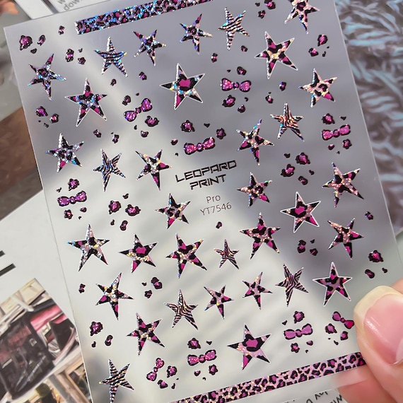 Leopard Star Nail decal sticker/ Nail art/ 3D Adhesive/ DIY use