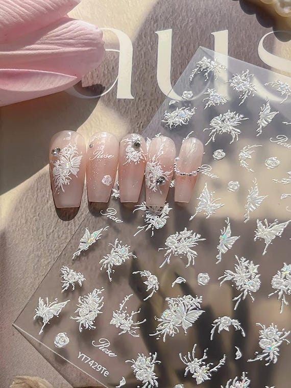 Spring Rose Butterfly Floral Flowers Nail decal sticker/ Nail art/ 3D Adhesive/ DIY use