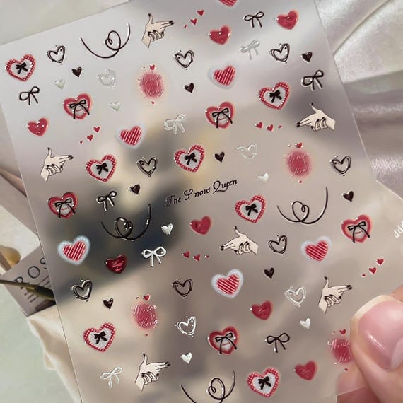 Valentine's Day Cartoon Love Heart Bow Nail decal sticker/ Nail art/ 3D Adhesive/ DIY use