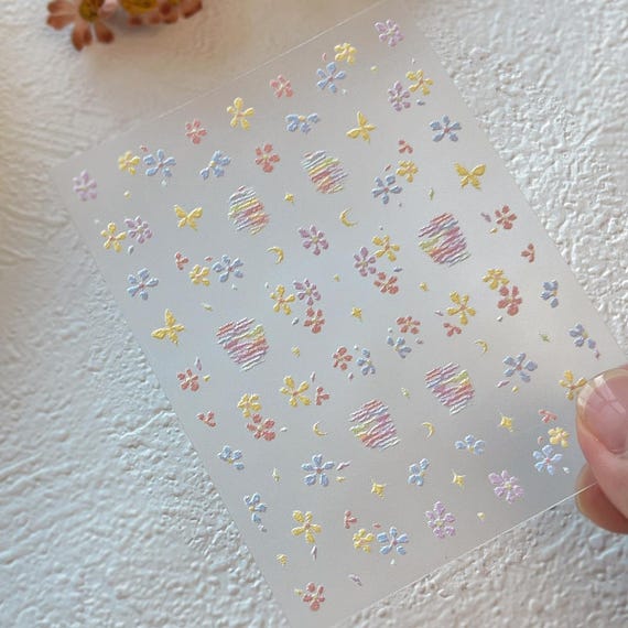 Spring Macarons Floral Flowers Nail decal sticker/ Nail art/ 3D Adhesive/ DIY use