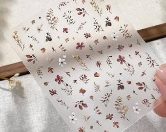 Autumn Watercolor Withered Leaves Dried Flowers Nail decal sticker/ Nail art/ 3D Adhesive/ DIY use