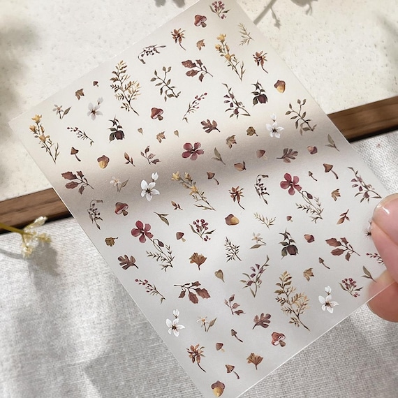 Autumn Watercolor Withered Leaves Dried Flowers Nail decal sticker/ Nail art/ 3D Adhesive/ DIY use