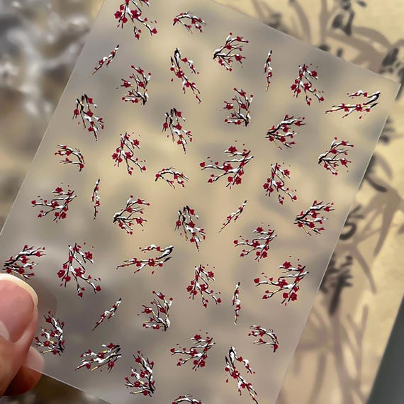 Snow Plum Blossom Nail decal sticker/ Nail art/ 3D Adhesive/ DIY use